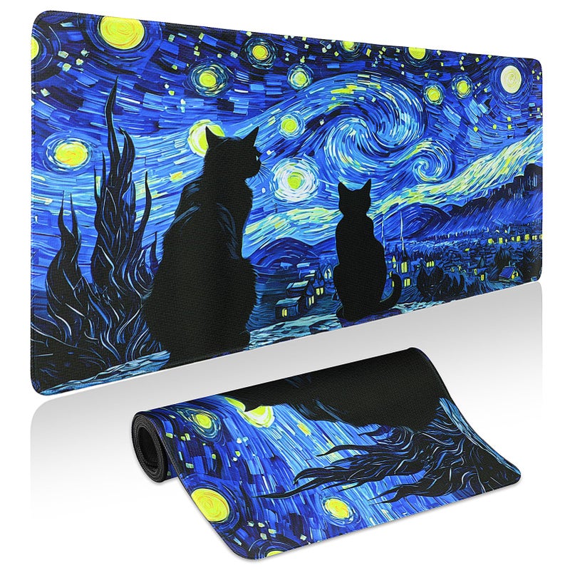 Yuhijoy Mouse Pad Gaming - Desk Mat for Keyboard and Mouse - Van Gogh Starry Night Large Mouse Pads for Desk, Gaming Mousepad with Non-Slip Base, Desks Pad (31.5" X 11.8") for Game, Office and Home - Image 1