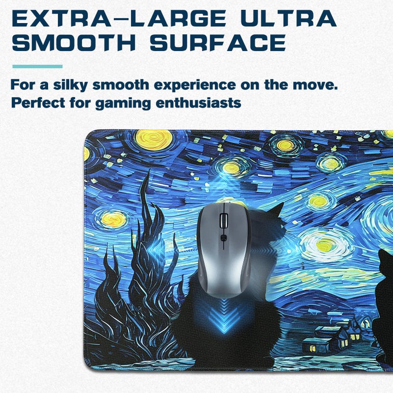 Yuhijoy Mouse Pad Gaming - Desk Mat for Keyboard and Mouse - Van Gogh Starry Night Large Mouse Pads for Desk, Gaming Mousepad with Non-Slip Base, Desks Pad (31.5" X 11.8") for Game, Office and Home - Image 4