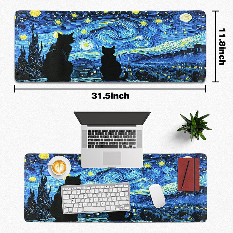 Yuhijoy Mouse Pad Gaming - Desk Mat for Keyboard and Mouse - Van Gogh Starry Night Large Mouse Pads for Desk, Gaming Mousepad with Non-Slip Base, Desks Pad (31.5" X 11.8") for Game, Office and Home - Image 5