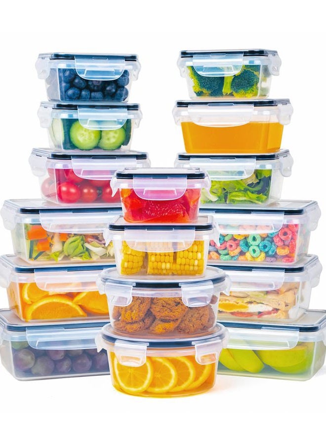 FOOYOO 32 Piece Food Storage Container with Lids (16 Containers + 16 Lids) - Plastic Food Containers with Lid, Airtight Leak Proof Snap Lock Lids, BPA Free Storage Containers with Lids - Image 1