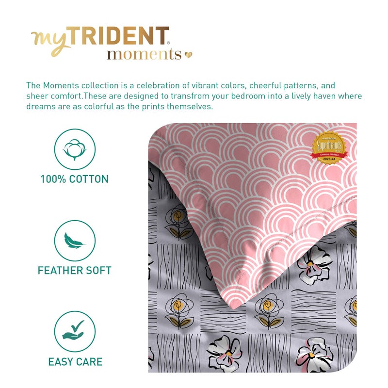 TRIDENT Bedsheet, 120 TC 100% Cotton bedsheet for Double Bed 3-Piece Set (1 Queen Bedsheet and 2 Standard Pillow Covers) Super Soft, Moments Collection - Poppy Purple - Image 5