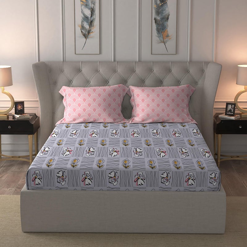 TRIDENT Bedsheet, 120 TC 100% Cotton bedsheet for Double Bed 3-Piece Set (1 Queen Bedsheet and 2 Standard Pillow Covers) Super Soft, Moments Collection - Poppy Purple - Image 2