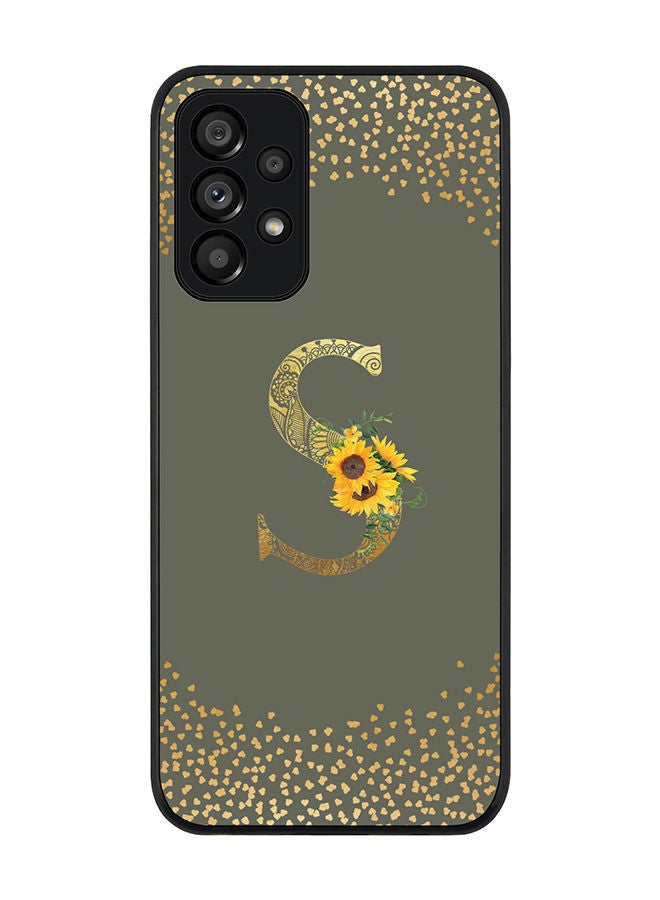 Stylizedd Rugged Black edge case for Samsung Galaxy A73 5G Slim fit Soft Case Flexible Rubber Edges Anti Drop TPU Gel Thin Cover - Custom Monogram Initial Letter Floral Pattern Alphabet - S (Olive Green ) - Image 1