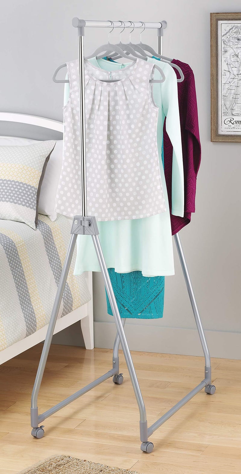 Whitmor Foldable Garment Rack - Rolling Clothes Rack - Adjustable Height - Silver - Image 2