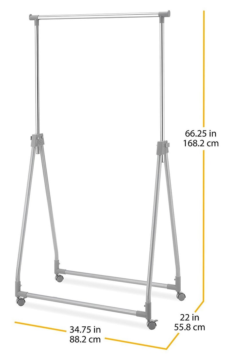 Whitmor Foldable Garment Rack - Rolling Clothes Rack - Adjustable Height - Silver - Image 3