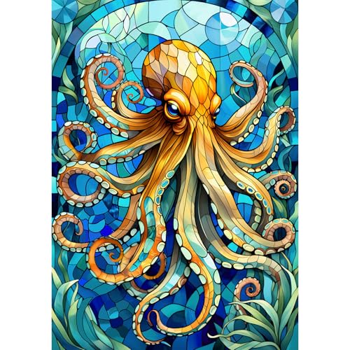 Hopgo 500 Piece Puzzle for Adults Colorful Stained Glass Octopus Jigsaw Puzzles Challenging Puzzles Perfect for Game Nights 20x142 - Image 1