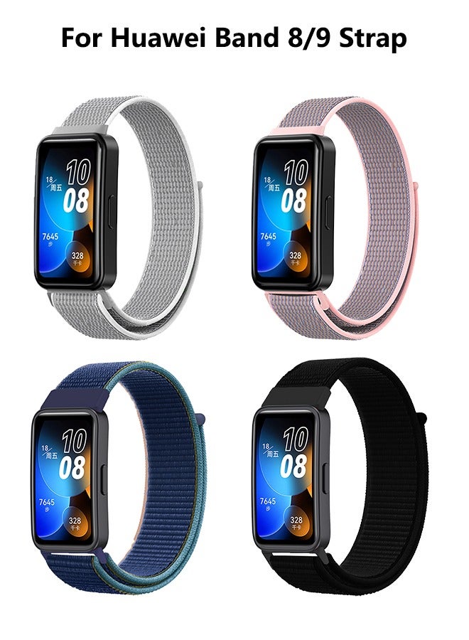 OLYSON 4Pcs Suitable For Huawei Band8/9/10 Strap Velcro Nylon Loop Strap（Pink, Black, Navy, Seashell color） - Image 1