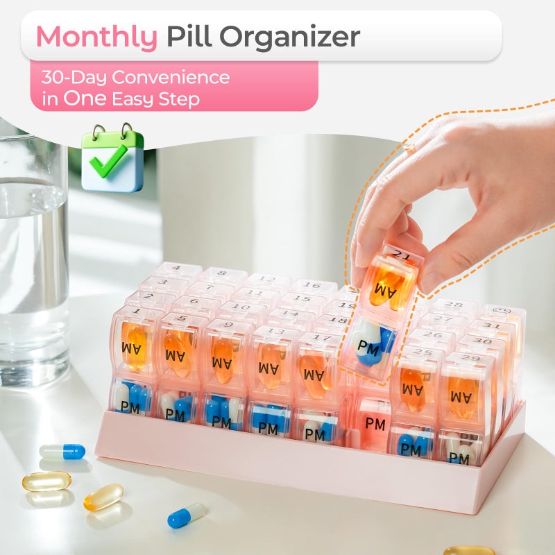 COLORWING Monthly Pill Organizer 2 Times a Day, 30 Day Pill Box Organizer, One Month AM PM Pill Case Small Compartments to Hold Vitamin and 31 Day Travel Medicine Organizer, 4 Week Pill Cases (Blue) - Image 3
