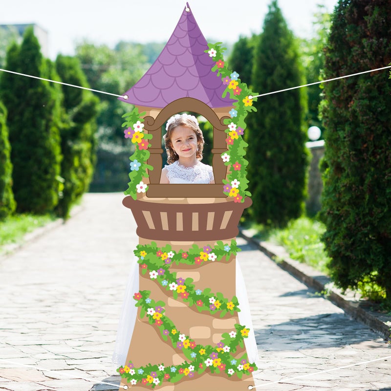 MinFyberd Princess Castle Backdrop Photo Booth Prop Princess Birthday Party Decoration Purple Cartoon Castle Floral Banner Fairy Tale Photography Background for Girls Birthday Baby Shower Wedding Supplies - Image 4
