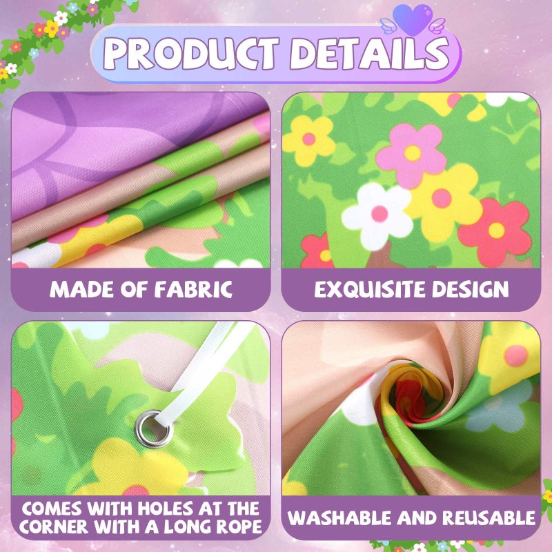 MinFyberd Princess Castle Backdrop Photo Booth Prop Princess Birthday Party Decoration Purple Cartoon Castle Floral Banner Fairy Tale Photography Background for Girls Birthday Baby Shower Wedding Supplies - Image 3