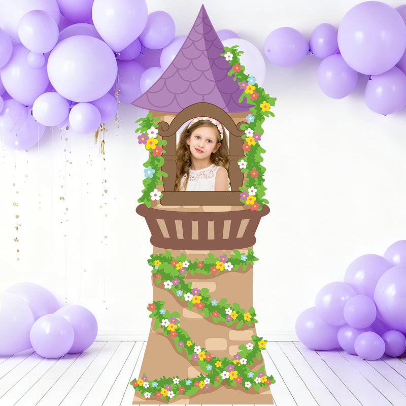 MinFyberd Princess Castle Backdrop Photo Booth Prop Princess Birthday Party Decoration Purple Cartoon Castle Floral Banner Fairy Tale Photography Background for Girls Birthday Baby Shower Wedding Supplies - Image 1