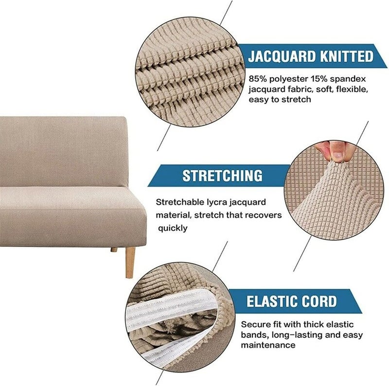 Armless Futon Stretch Sofa Slipcover, Checkered Fleece Sofa-Bed Covers, Washable Furniture Protective Covers with Elastic Bottom, 185m-215m, (Brushed-Light Coffee) 1pcs - Image 4