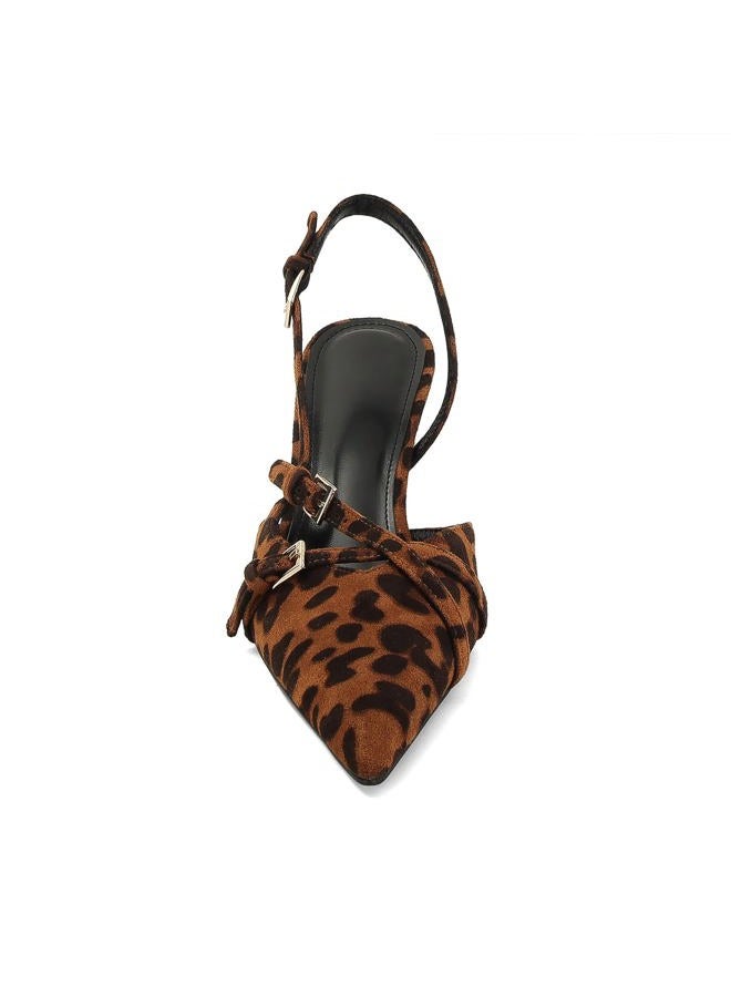 MICIFA Slingback Kitten Heels for Women Pointed Toe Stiletto Heels Slip On Pumps with Buckled Straps Dress Work Heeled Sandals, Suede-leopard, 9 - Image 5