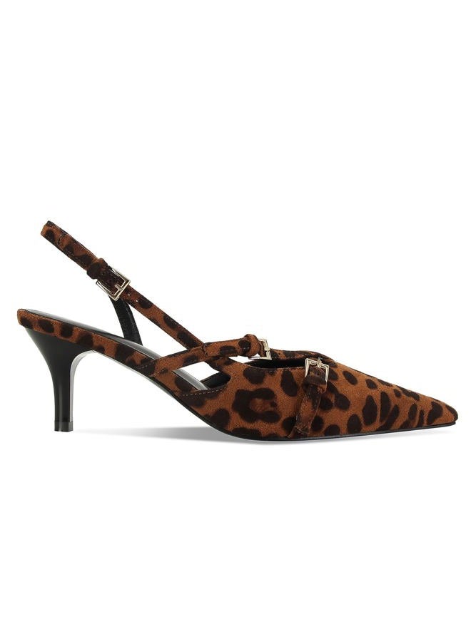 MICIFA Slingback Kitten Heels for Women Pointed Toe Stiletto Heels Slip On Pumps with Buckled Straps Dress Work Heeled Sandals, Suede-leopard, 9 - Image 3