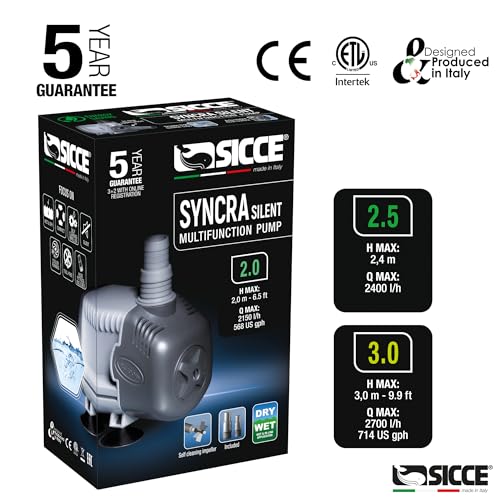 SICCE Syncra Silent 2.0 Multifunction 568 GPH Submersible Water Pump | Italian Made 35W Ultra Quiet Durable Aquarium Fish Tank, Fountain, Pond, Hydroponics, Terrarium Black | Freshwater & Saltwater - Image 4