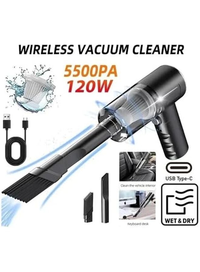 مكنسة سيارة لاسلكية محمولة سوداء 120 واط عالية الطاقة مزدوجة الاستخدام للمنزل - Image 4