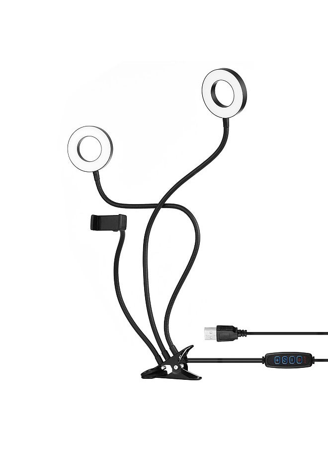 ANDOER - Andoer 3.5 Inch Clip-On Mini USB Ring Light Fill-in Lamp Dual Lights 3 Lighting Modes Dimmable Flexible Arms Design with Phone Holder for Live Streaming Video Online Singing Chatting Selfies - Image 1