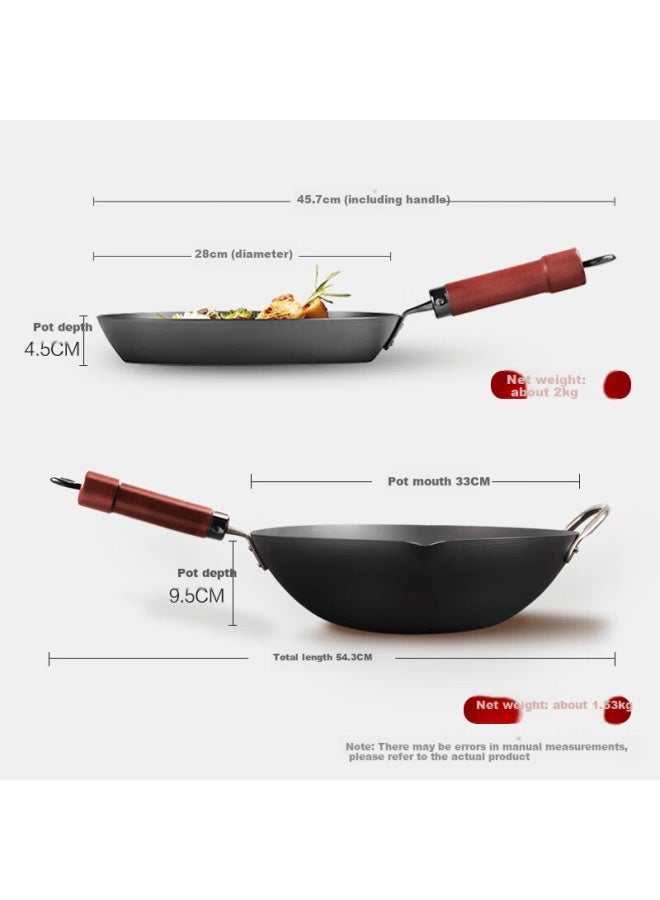 River Light Imported Cookware Set, Cast Iron Wok For Home Cooking, 33cm + 28cm Steak Pan, Flat Bottom Pan, Non-coated Iron Pan, Compatible With Induction And Gas Stoves - Image 1