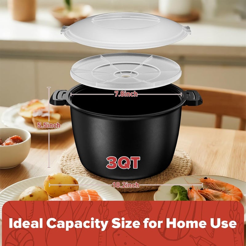 AJXX Large Microwave Cookware Steamer 3 Quart - Micro Cookware Vegetable Steamer for Cooking, Microwave Cooker with Food Container, Removable Filter and Lockab - BPA Free, Dishwasher Safe - Image 3