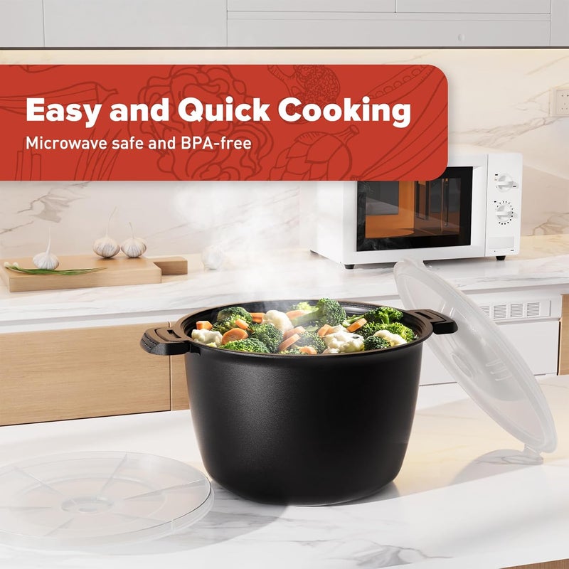 AJXX Large Microwave Cookware Steamer 3 Quart - Micro Cookware Vegetable Steamer for Cooking, Microwave Cooker with Food Container, Removable Filter and Lockab - BPA Free, Dishwasher Safe - Image 2