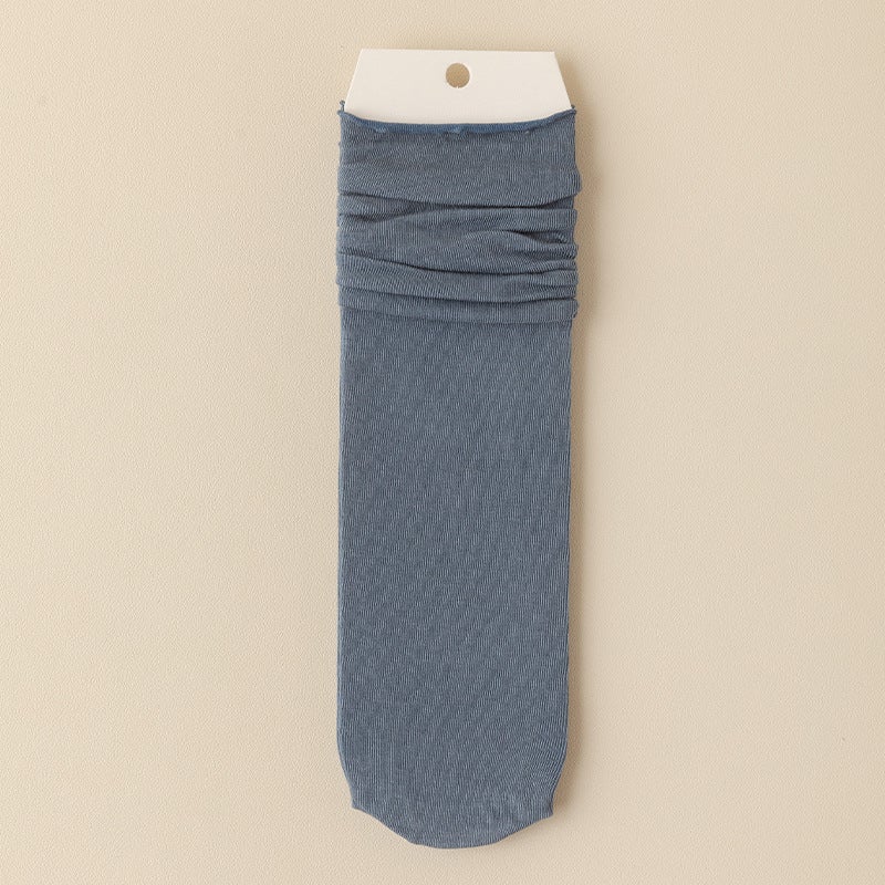 Pile socks womens spring and summer pure color cotton mid-calf ins tide stockings Japanese loafers Brown Stockings spring and autumn Denim Blue