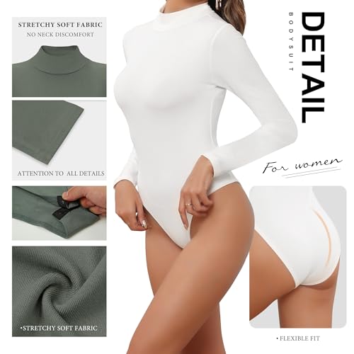 MLYENX 5 Pack Long Sleeve Body suits Womens Mock Turtleneck Casual Basic Stretchy Body Suits Tops M - Image 3