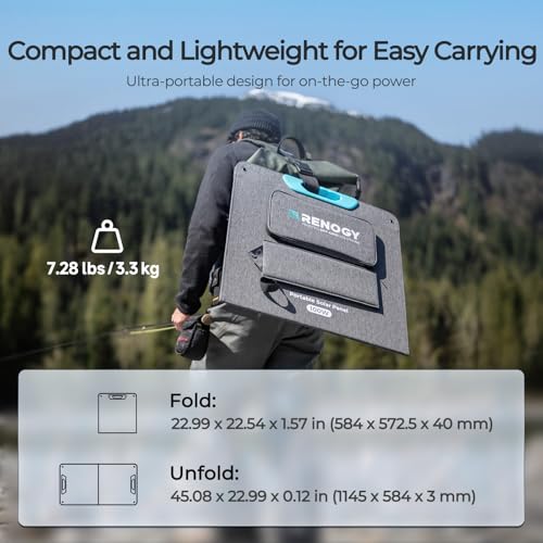 Renogy 100W Portable Solar Panel, 25% High Efficiency N-Type Foldable Solar Charger for Power Station, with Adjustable Kickstand, USB-A Type-C Output, for Camping, RV, SUV, Off-Grid Outdoor Hurricane - Image 3