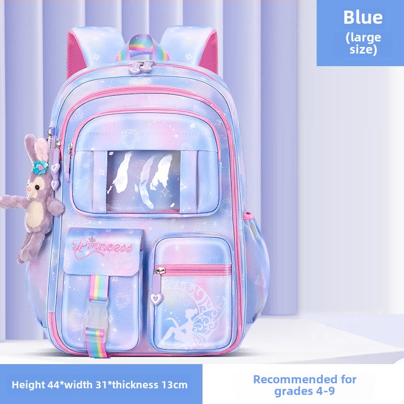Waterproof Canvas Princess Backpack for Girls Grades 1-5 Blue Large 