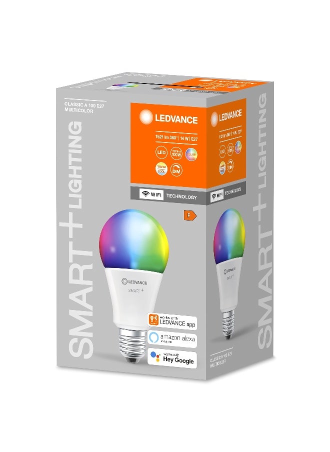 LEDVANCE - LEDvance Smart LEDlamp With Wifi Technology, Base: E27, Di Mmable, Tunable White (2700-6500K), Rgb Colors Changeable, Replaces Incandescent Lamps With 100 W, Smart+ Wifi Classic Multicolour, 1-Pack - Image 1