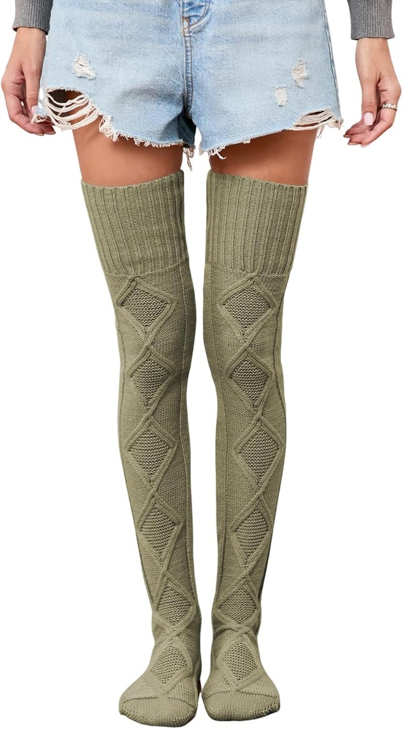 SherryDC Women's Cable Knit Thigh High Socks Winter Boot Stockings Extra Long Over Knee High Leg Warmers - Image 1