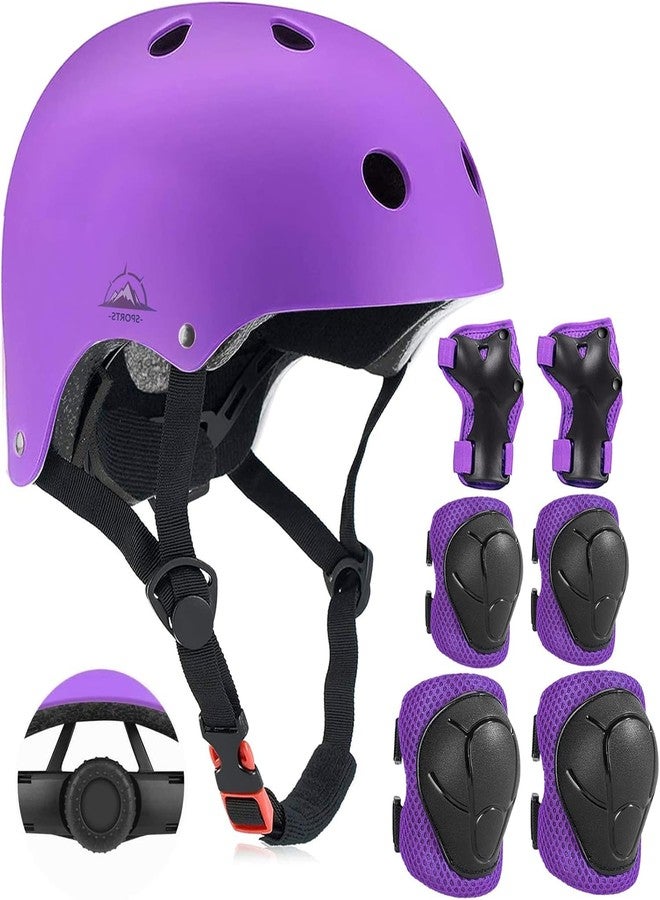 TCCVANAS Kids Bike Helmet Set, CPSC Certified with Knee Pads Elbow Pads Wrist Guards,Adjustable Helmet for Ages 5-8-12-15 Toddler Kids&Youth,Bicycle Skateboarding Helmet Scooter Roller Skate(Purple) - Image 1