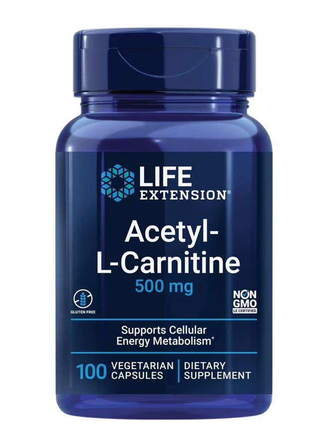 Life Extension أسيتيل-ل-كارنيتين، أسيتيل-ل-كارنيتين، فيتامين ج، صحة الدماغ والمزاج والأعصاب، طاقة خلوية، إمداد لمدة 3 أشهر، خالي من الغلوتين، غير معدل وراثيًا، نباتي، 100 كبسولة - Image 1
