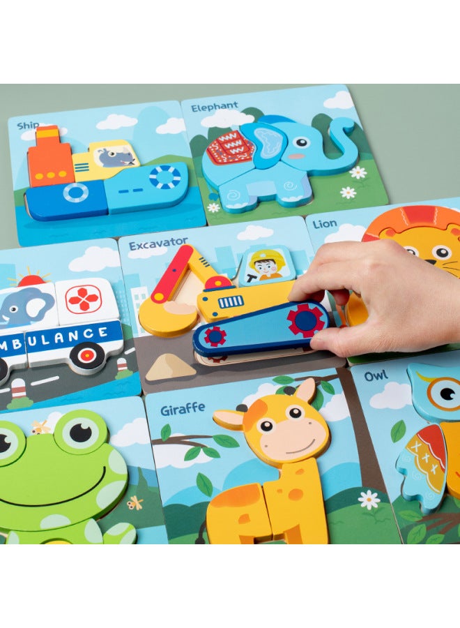 Processing Custom Baby Enlightenment Cartoon Vehicle Animal 3d Three-dimensional Puzzle Wooden Children's Educational Toys-Color:Funny Animals - Image 4