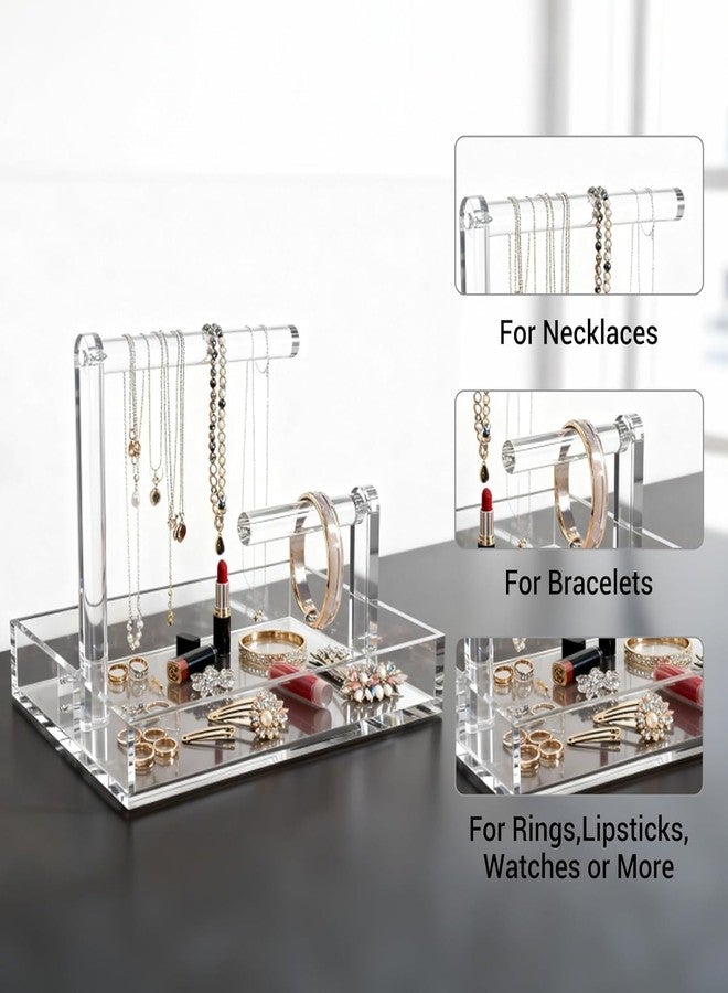 HOMANLY 2-Tier Bracelet Holder & Necklace Display Stand with Removable Trays – Acrylic Jewelry Organizer & Storage Box for Earrings, Rings, Watches, Vanity Tray for Dresser Countertop - Image 3