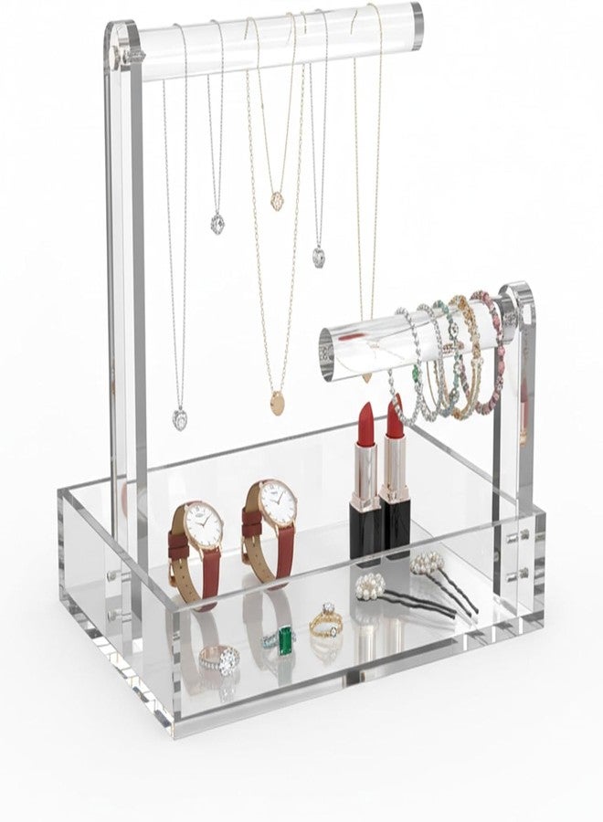 HOMANLY 2-Tier Bracelet Holder & Necklace Display Stand with Removable Trays – Acrylic Jewelry Organizer & Storage Box for Earrings, Rings, Watches, Vanity Tray for Dresser Countertop - Image 1