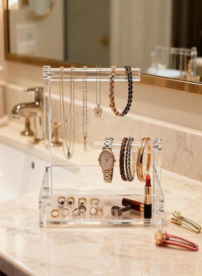 HOMANLY 2-Tier Bracelet Holder & Necklace Display Stand with Removable Trays – Acrylic Jewelry Organizer & Storage Box for Earrings, Rings, Watches, Vanity Tray for Dresser Countertop - Image 5
