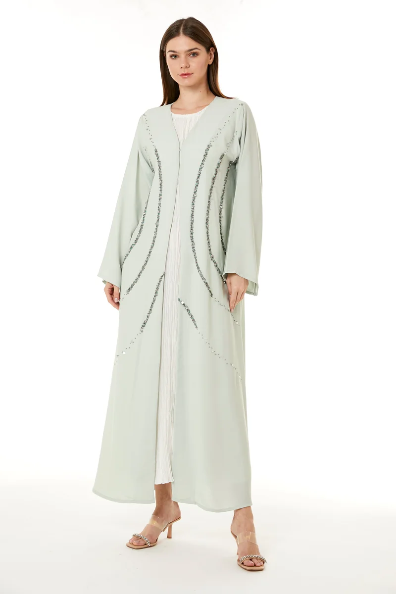 Moistreet Embellished Crew Neck Abaya