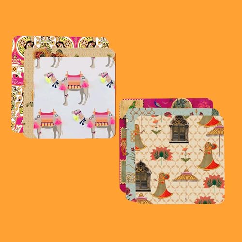 TAJNAN Indian Art Printed Coaster Set of 6 Beautiful Wooden Coasters with Plastic Coating Proper Coaster Stand Designer Coaster (taj-Coaster-Rajasthan-i) - Image 3