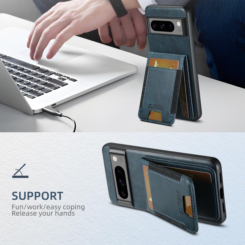 Suteni For Google Pixel 9 H03 Oil Wax Leather Wallet Stand Back Phone Case(Blue) - Image 4