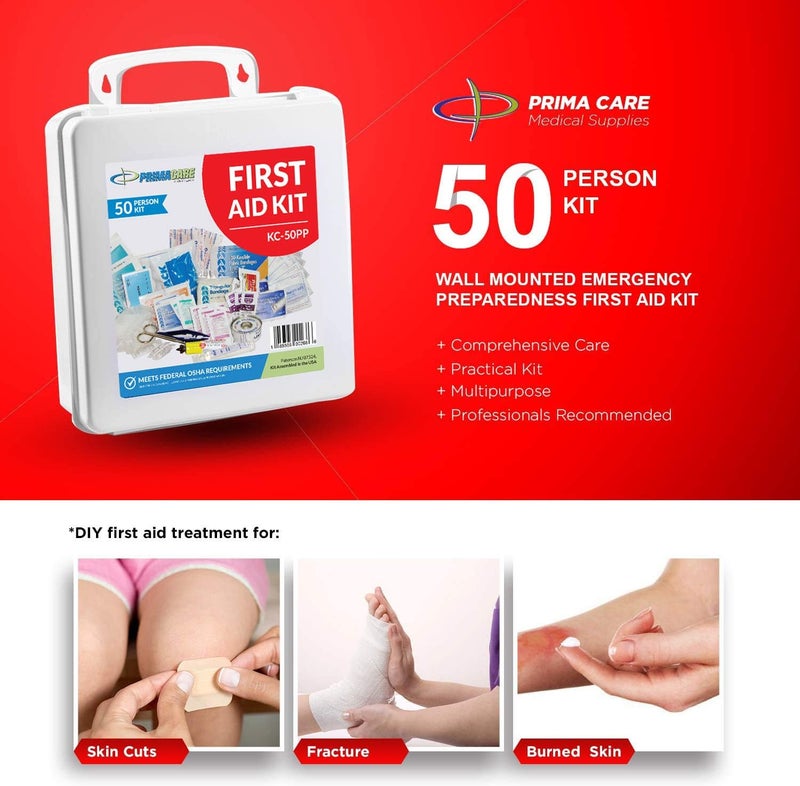 PRIMACARE طقم الإسعافات الأولية الكبير للطوارئ من برايم كير لـ 50 شخصًا، مثبت على الحائط للاستخدام في المنزل والمدرسة والمكتب - Image 4