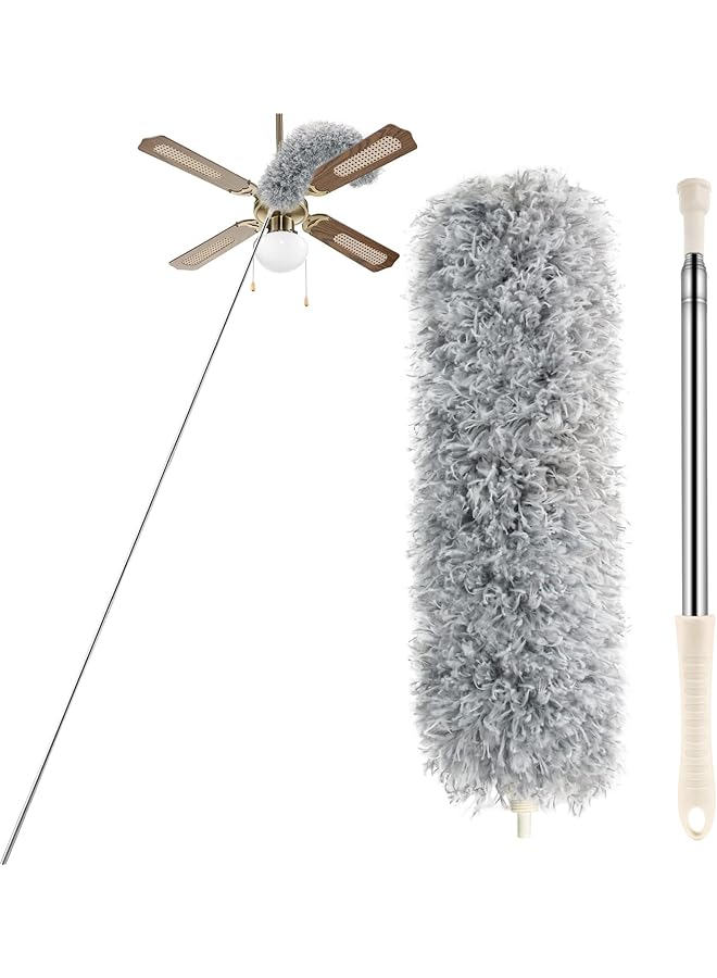 erorex Microfiber Feather Dusters for Cleaning Tools with Extension Pole（Stainless Steel）,110’’ Extra Long Duster Ceiling Fan, Gap, Blinds, Furniture, Cars (With replacement pack) - Image 1