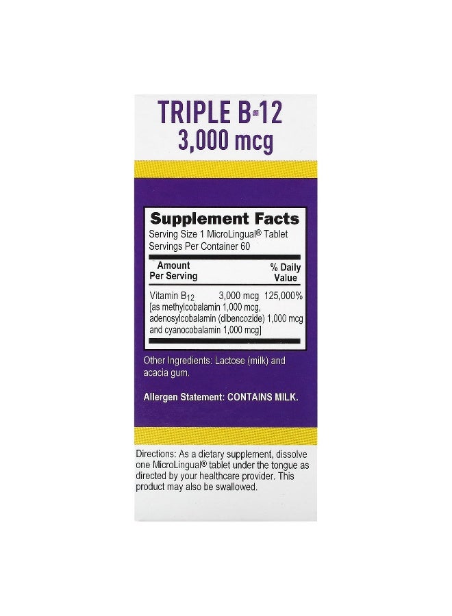 Superior Source, Triple B-12, 3,000 mcg, 60 MicroLingual Instant Dissolve Tablets (Packaging may vary) - Image 2