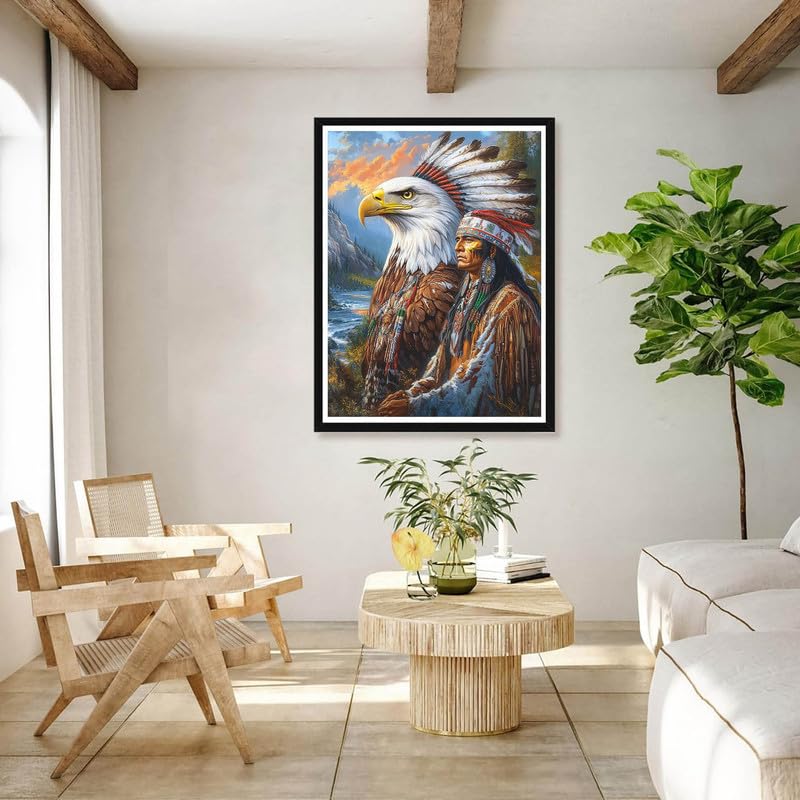 Bimkole 5D Diamond Art Kits for Adults Eagle Indian, Full Drill DIY Rhinestone Embroidery Set Paint with Diamonds Art Animal by Number Kits Cross Stitch Home Wall Craft Decor 12x16 Inch - Image 3