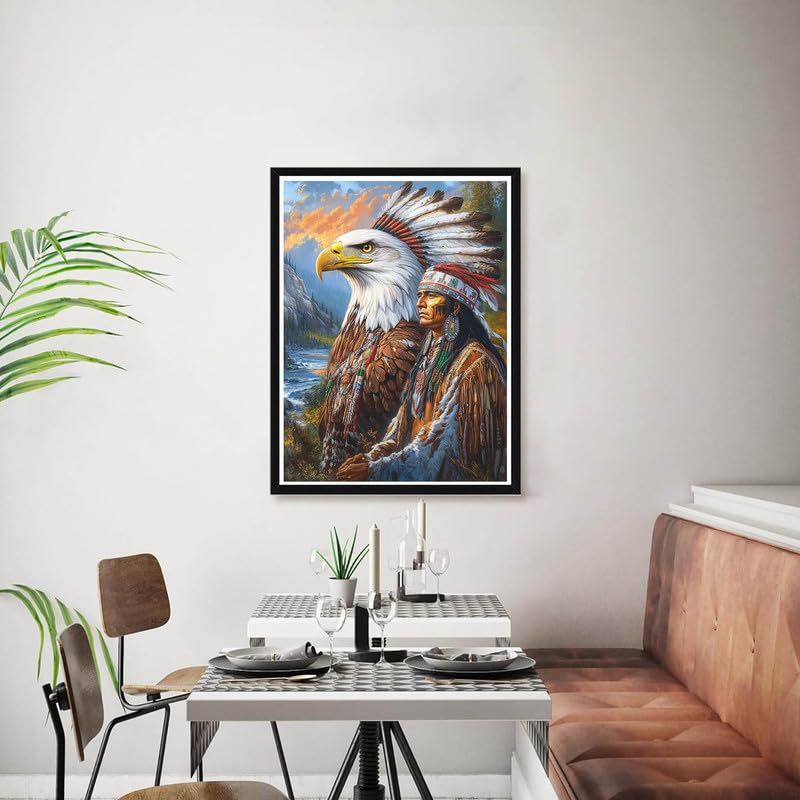 Bimkole 5D Diamond Art Kits for Adults Eagle Indian, Full Drill DIY Rhinestone Embroidery Set Paint with Diamonds Art Animal by Number Kits Cross Stitch Home Wall Craft Decor 12x16 Inch - Image 2