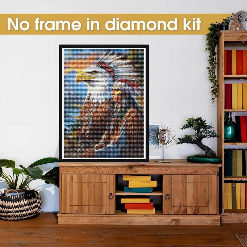 Bimkole 5D Diamond Art Kits for Adults Eagle Indian, Full Drill DIY Rhinestone Embroidery Set Paint with Diamonds Art Animal by Number Kits Cross Stitch Home Wall Craft Decor 12x16 Inch - Image 1