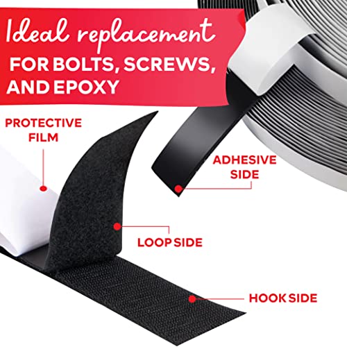 XFasten Hook and Loop Tape, Black, 2-in x 10-Ft Industrial Strips with Adhesive Heavy Duty, Indoor/Outdoor Hook and Loop Roll, No Sew Sticky Strips - XFasten - Image 4