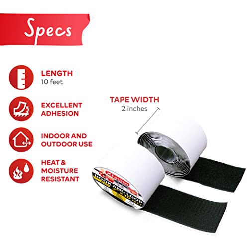 XFasten Hook and Loop Tape, Black, 2-in x 10-Ft Industrial Strips with Adhesive Heavy Duty, Indoor/Outdoor Hook and Loop Roll, No Sew Sticky Strips - XFasten - Image 2