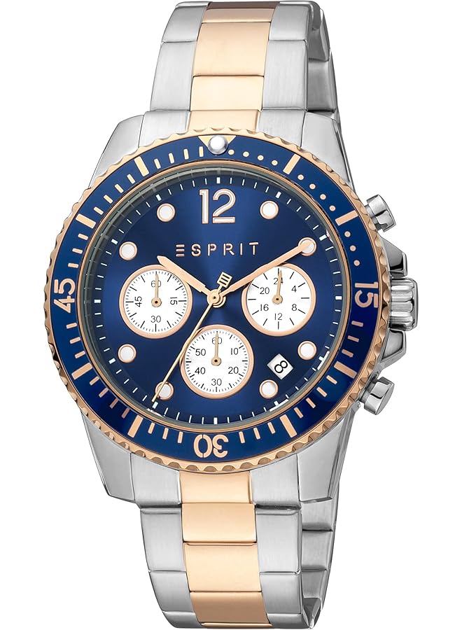 ESPRIT Hudson Male Wristwatch Quartz Casual Stainless Steel Band And Case Gray Analog Blue Dial Es1G373M0095 - Image 1