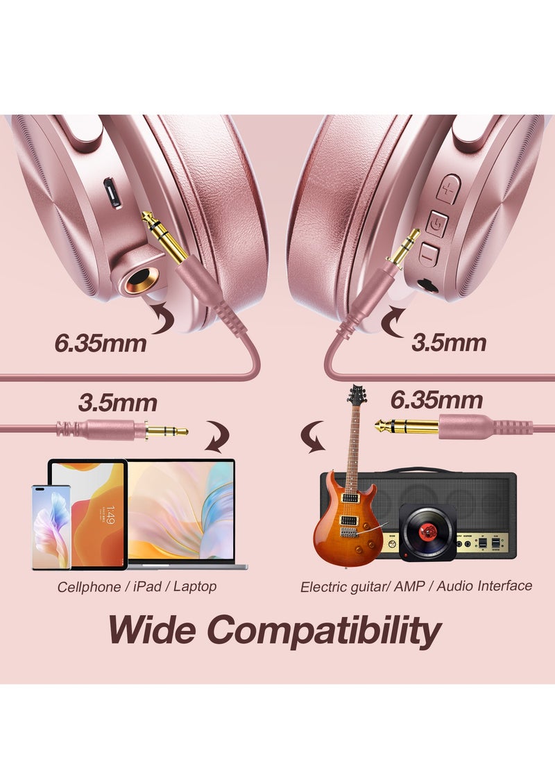 OneOdio A70 Wirless Bluetooth Over-Ear Headphone with Shareport 3.5Mm/6.35Mm Stereo Jack For Guitar Amp Computer PC Tablet Home Office Travel Pink - Image 3