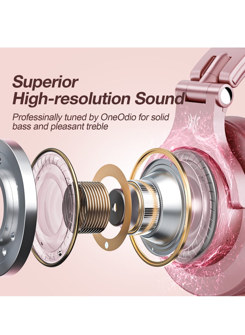 OneOdio A70 Wirless Bluetooth Over-Ear Headphone with Shareport 3.5Mm/6.35Mm Stereo Jack For Guitar Amp Computer PC Tablet Home Office Travel Pink - Image 5